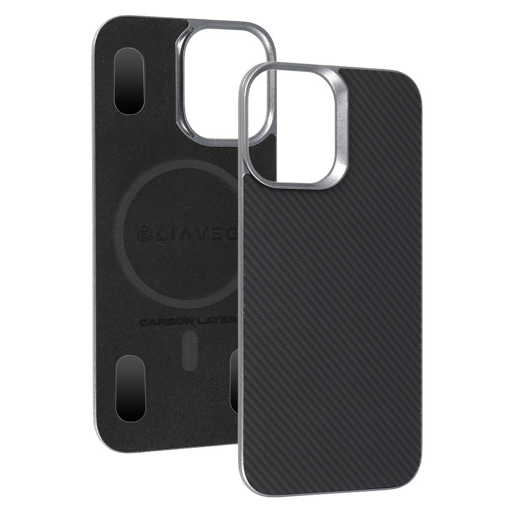 Liavec Carbon Layer Magsafe Aramid Fiber maciņš priekš Iphone 17 melns
