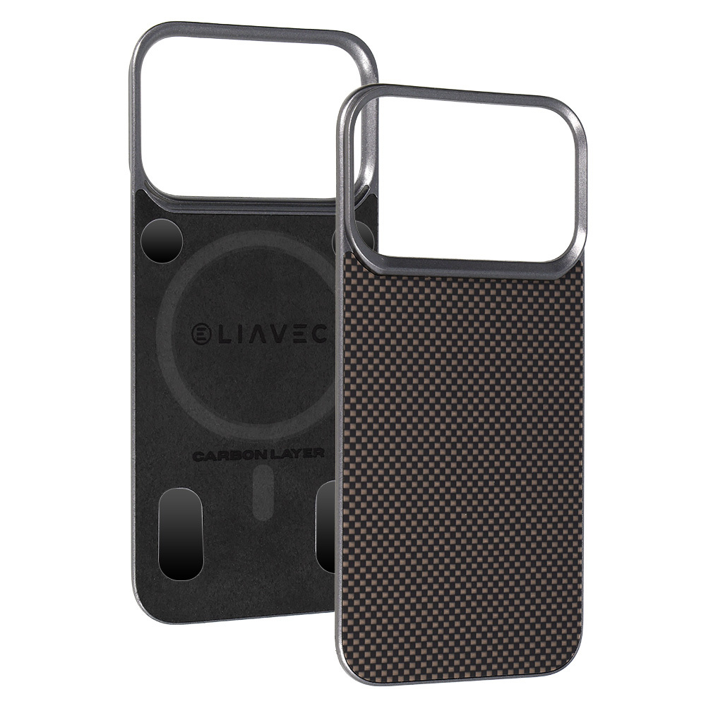 Liavec Carbon Layer Magsafe Aramid Fiber maciņš priekš Iphone 17 Pro Max zeltains