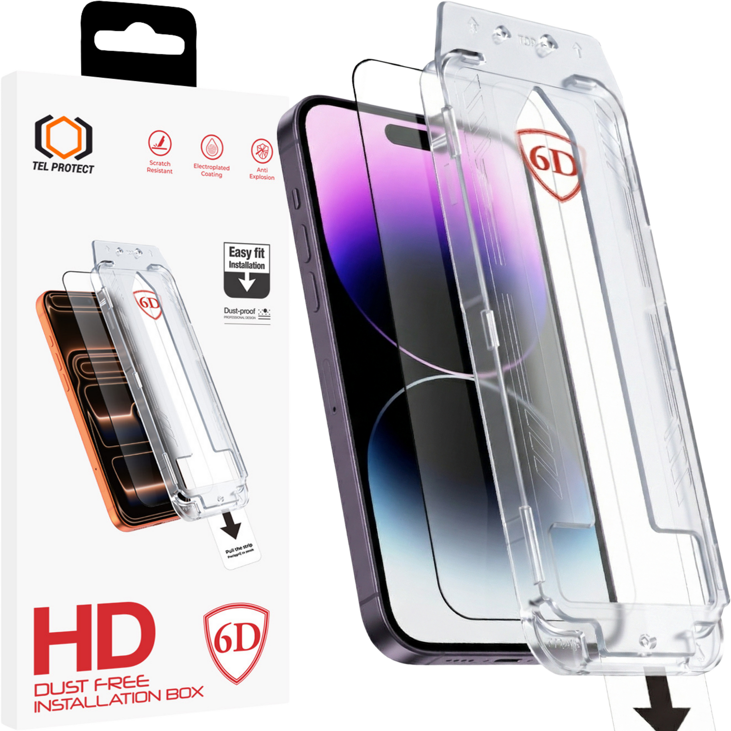 Tel Protect Dust-Free Easy Fit Full Glue 6D Tempered Glass for Iphone 14 black