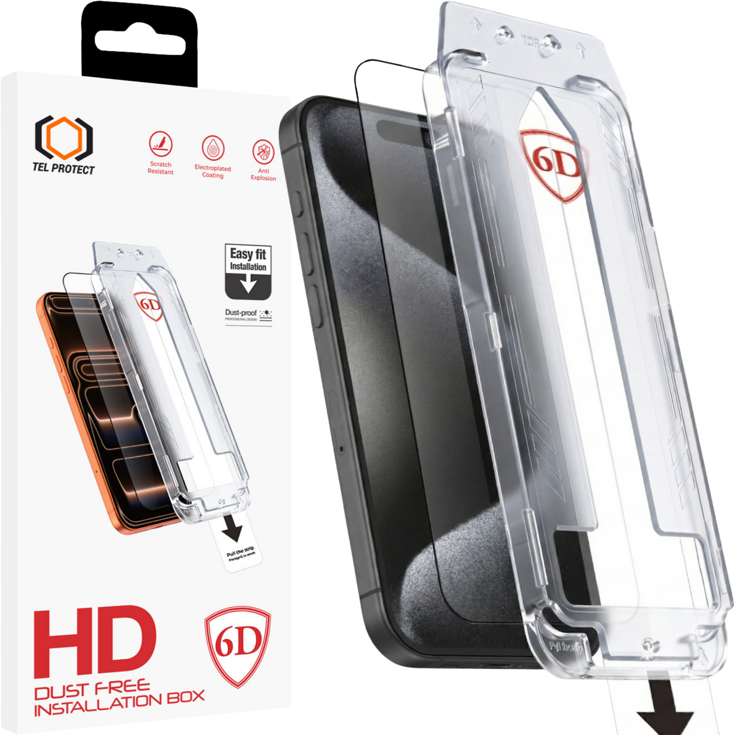 Tel Protect Dust-Free Easy Fit Full Glue 6D Tempered Glass for Iphone 15 Pro black