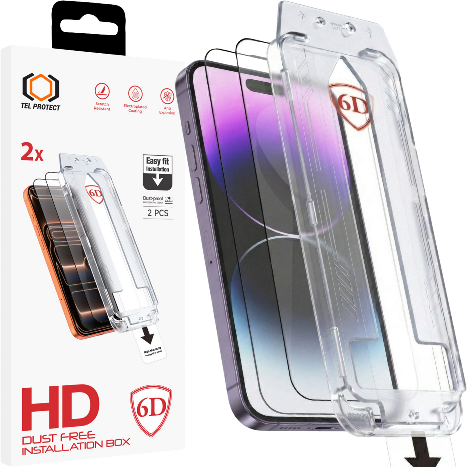 Tel Protect Dust-Free Easy Fit Full Glue 6D Tempered Glass for Iphone 14 black - 2 pieces