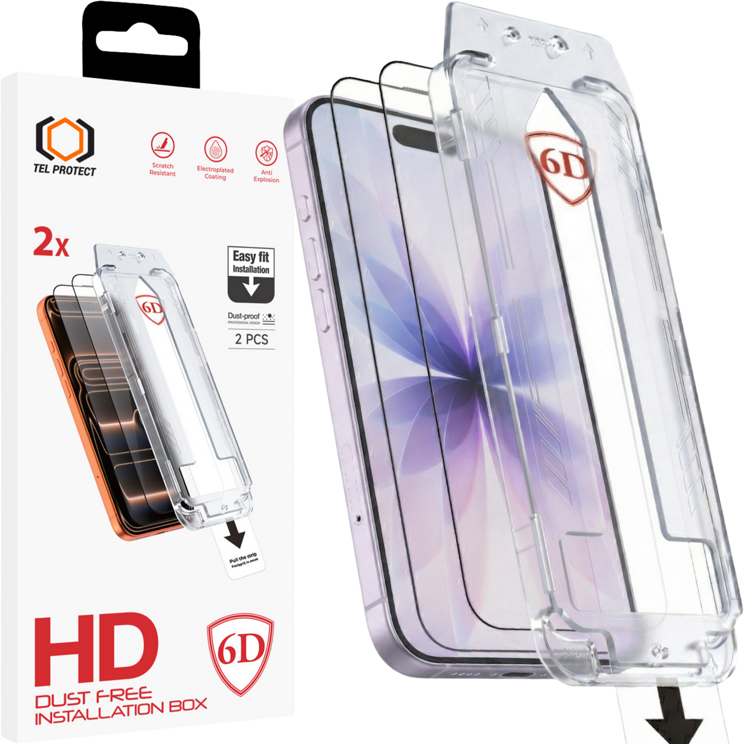Tel Protect Dust-Free Easy Fit Full Glue 6D Tempered Glass for Iphone 16 Pro/17 black - 2 pieces