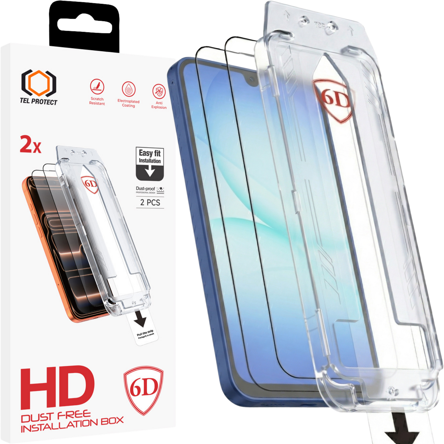 Tel Protect Dust-Free Easy Fit Full Glue 6D Tempered Glass for Samsung Galaxy A16/A17 4G/5G black - 2 pieces