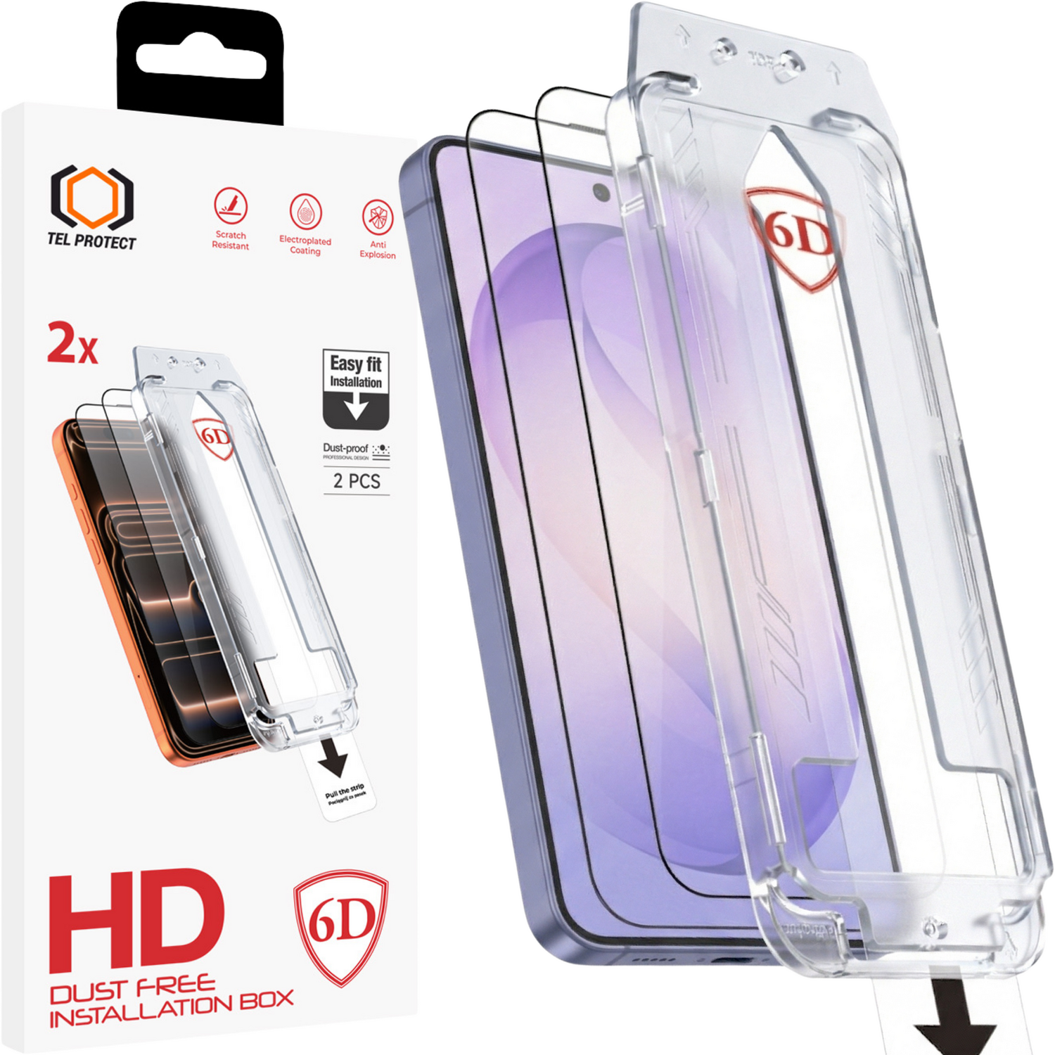Tel Protect Dust-Free Easy Fit Full Glue 6D rūdīts stikls priekš Samsung Galaxy S26 Ultra melns (ar pirksta nospieduma atbloķēšanu) - 2 gab.