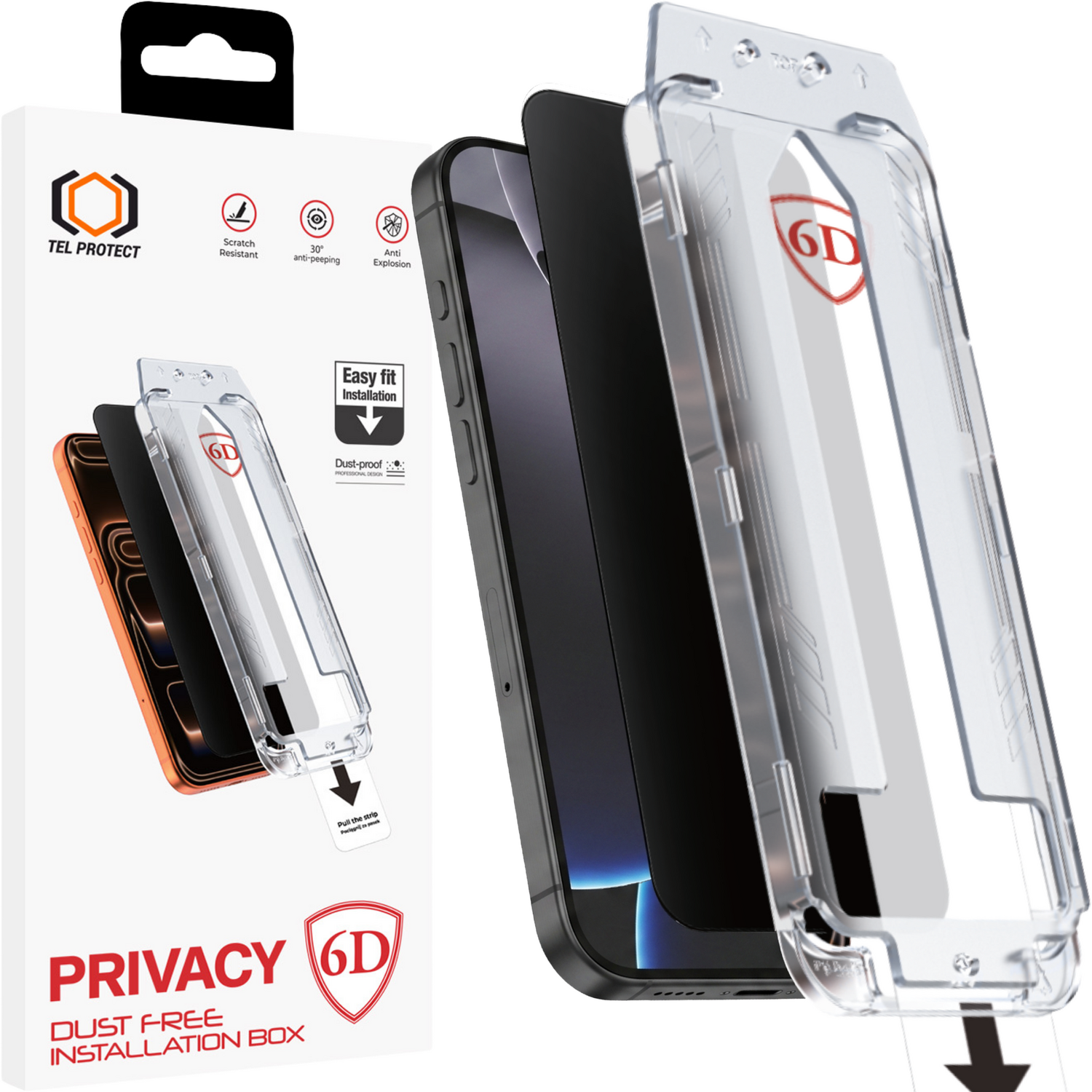 Tel Protect Dust-Free Easy Fit Privacy Full Glue 6D rūdīts stikls priekš Iphone 15 melns