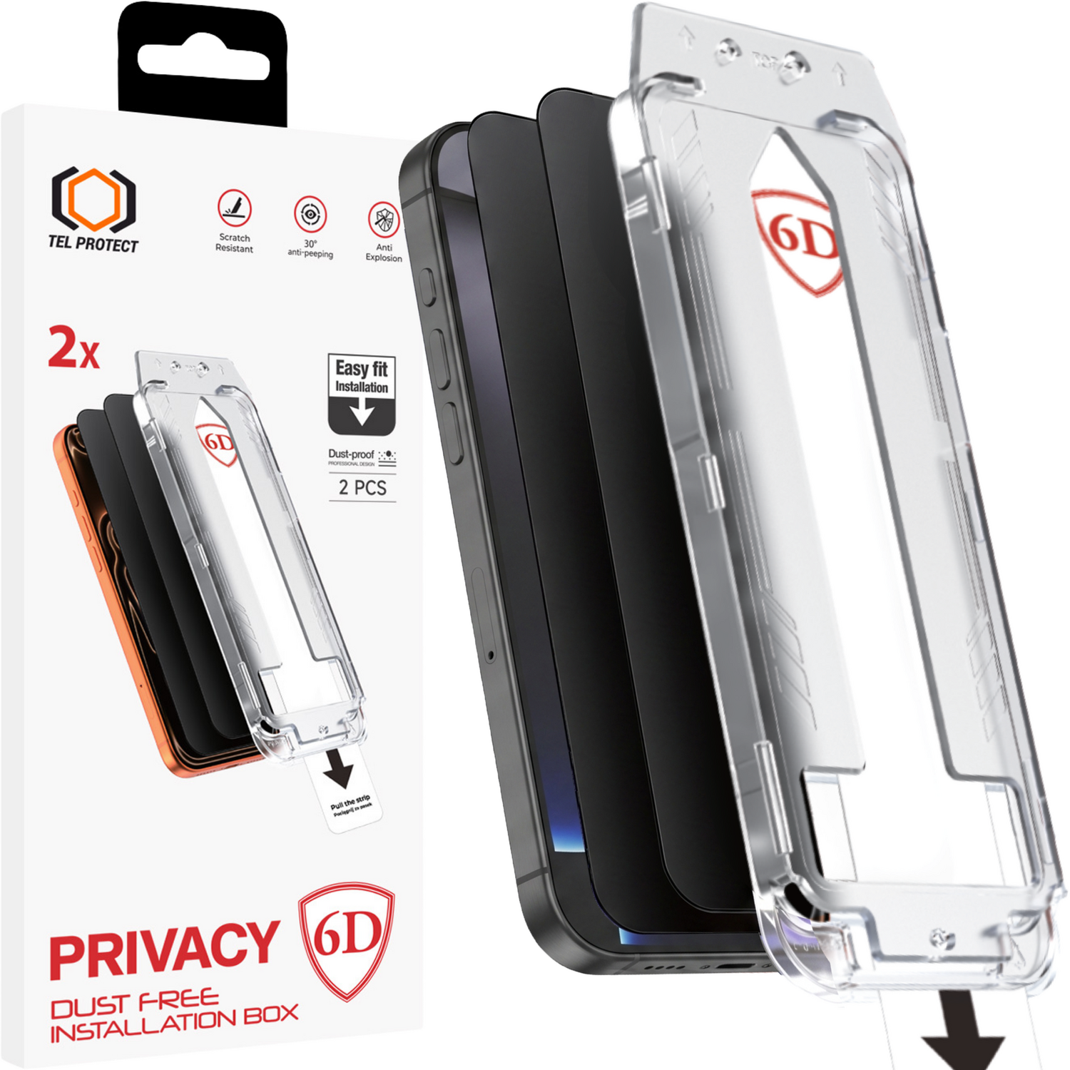 Tel Protect Dust-Free Easy Fit Privacy Full Glue 6D Tempered Glass for Iphone 16 Pro/17 black - 2 pieces