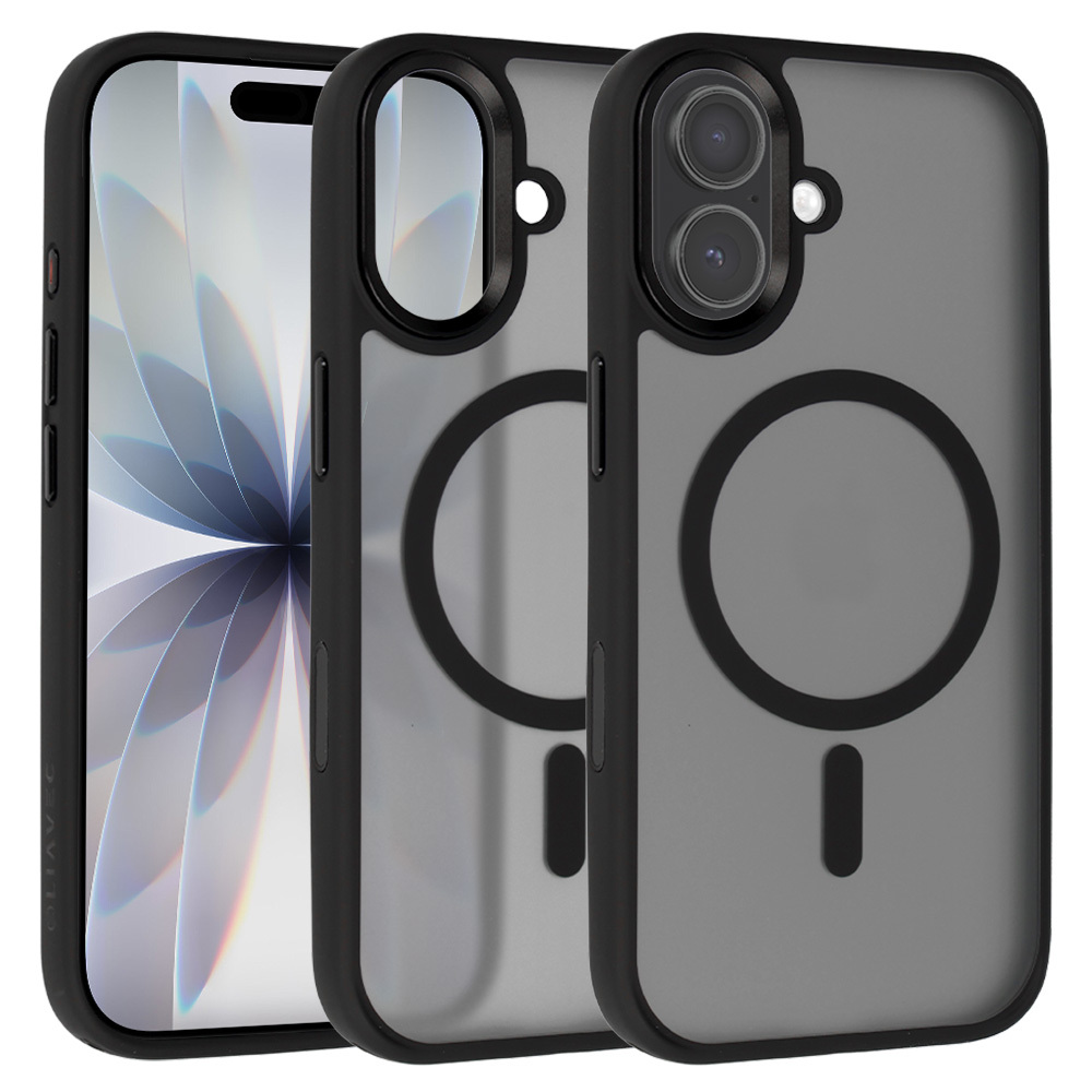 Liavec Cloudy maciņš ar metāla kameras rāmi priekš Iphone 17 melns (kameras vadības poga)