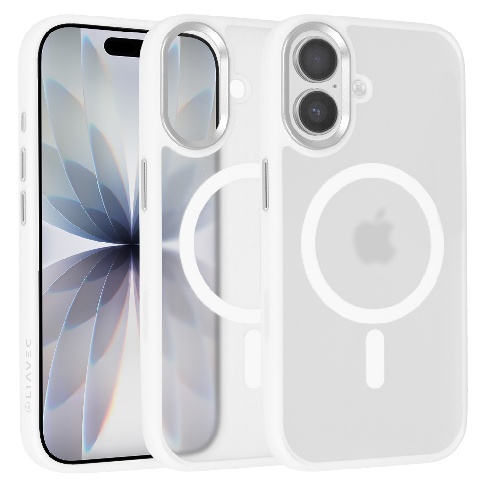 Liavec Cloudy maciņš ar metāla kameras rāmi priekš Iphone 17 balts (kameras vadības poga)