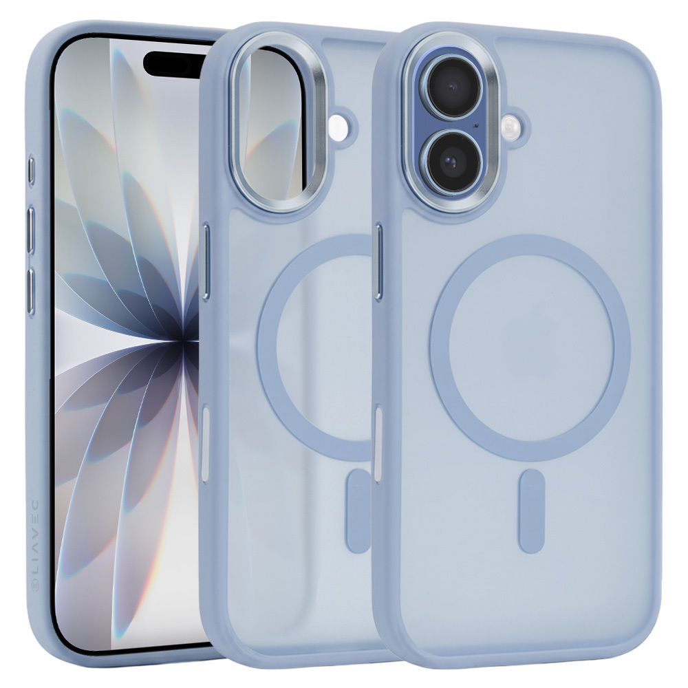 Liavec Cloudy maciņš ar metāla kameras rāmi priekš Iphone 17 zils (kameras vadības poga)