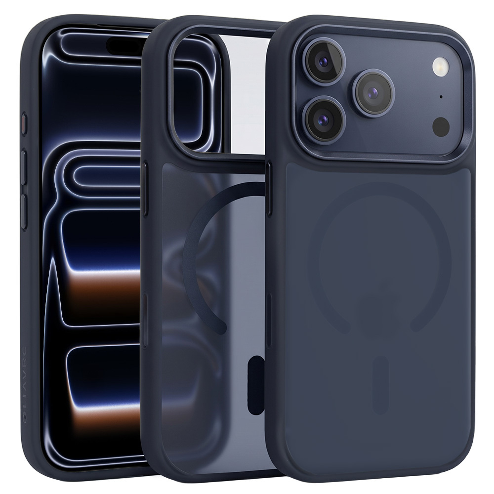 Liavec Cloudy maciņš ar metāla kameras rāmi priekš Iphone 17 Pro tumši zils (kameras vadības poga)