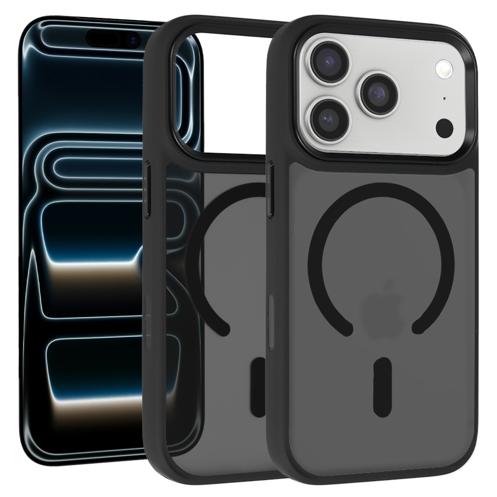 Liavec Cloudy maciņš ar metāla kameras rāmi priekš Iphone 17 Pro Max melns (kameras vadības poga)