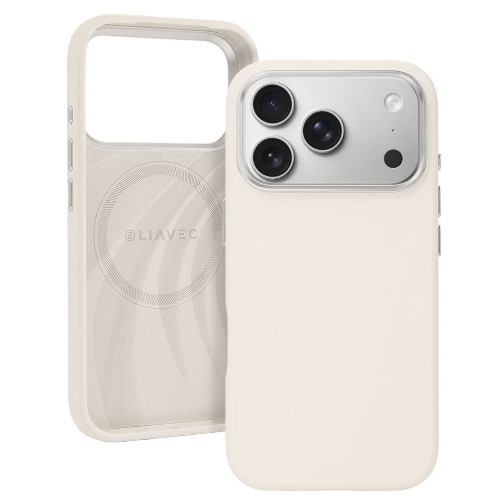 Liavec Silky maciņš ar metāla kameras rāmi priekš Iphone 17 Pro Max bēšs