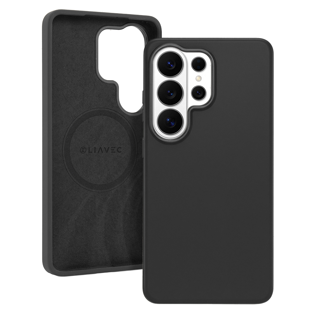 Liavec Silky maciņš ar metāla kameras rāmi priekš Samsung Galaxy S26 Ultra melns