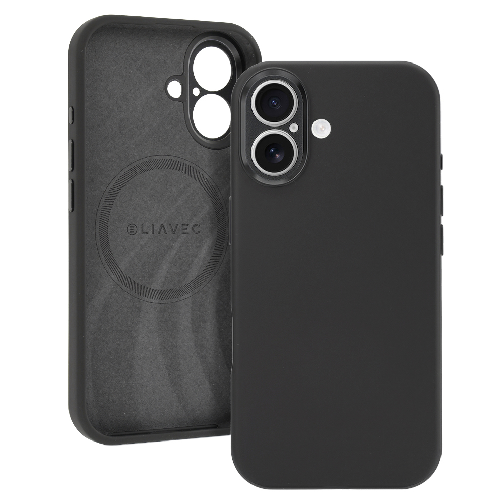Liavec Silk Shield maciņš ar metāla kameras rāmi priekš Iphone 17 melns