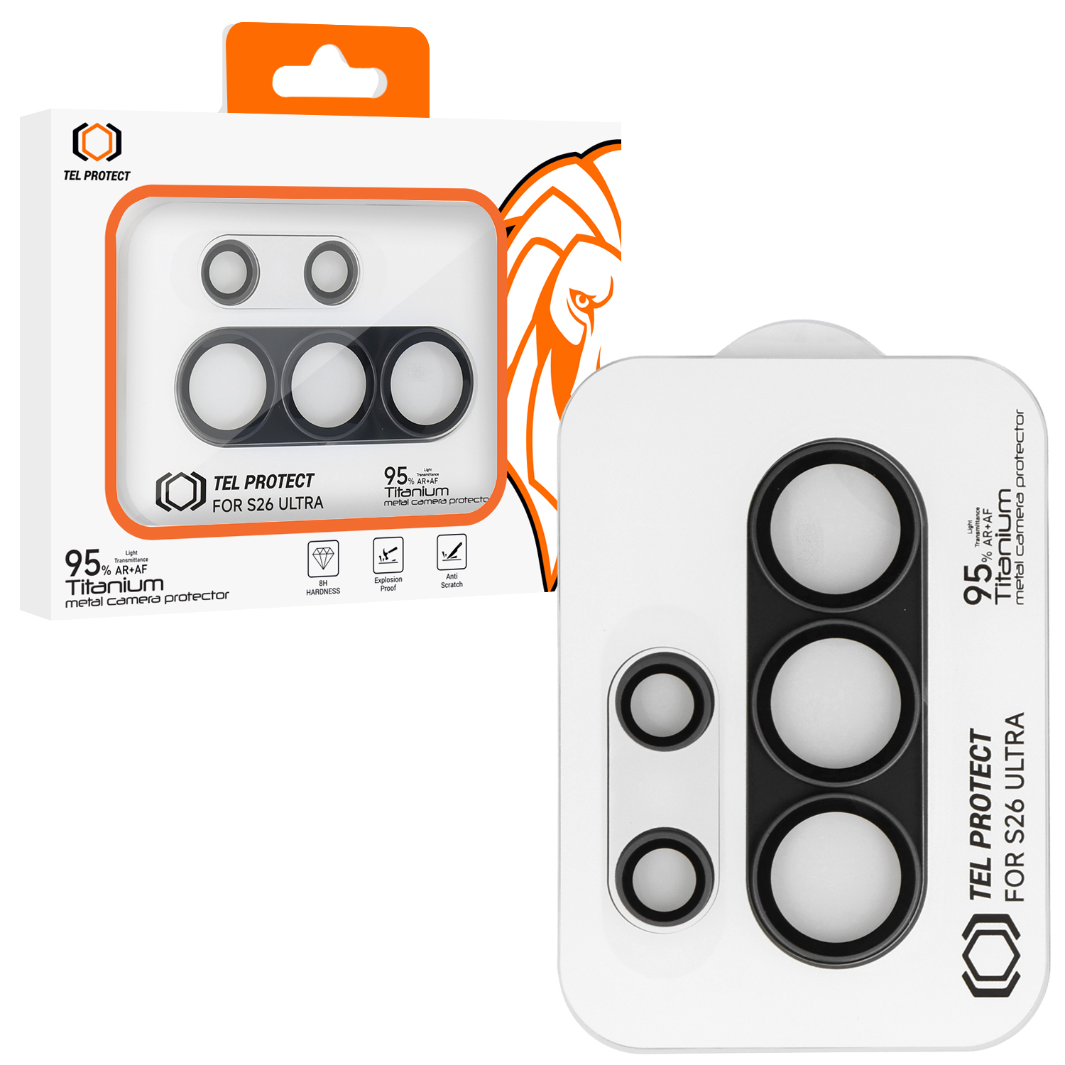 Rūdīts stikls Tel Protect 95% AR+AF Full Metal Camera Protector uz kameras priekš Samsung Galaxy S26 Ultra melns (kameras sala)