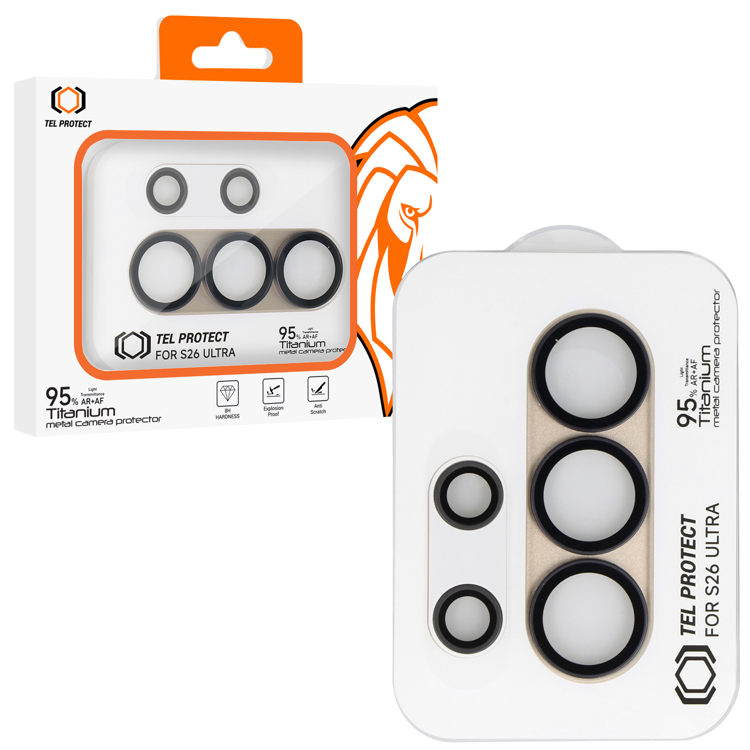 Rūdīts stikls Tel Protect 95% AR+AF Full Metal Camera Protector uz kameras priekš Samsung Galaxy S26 Ultra zelta (kameras sala)