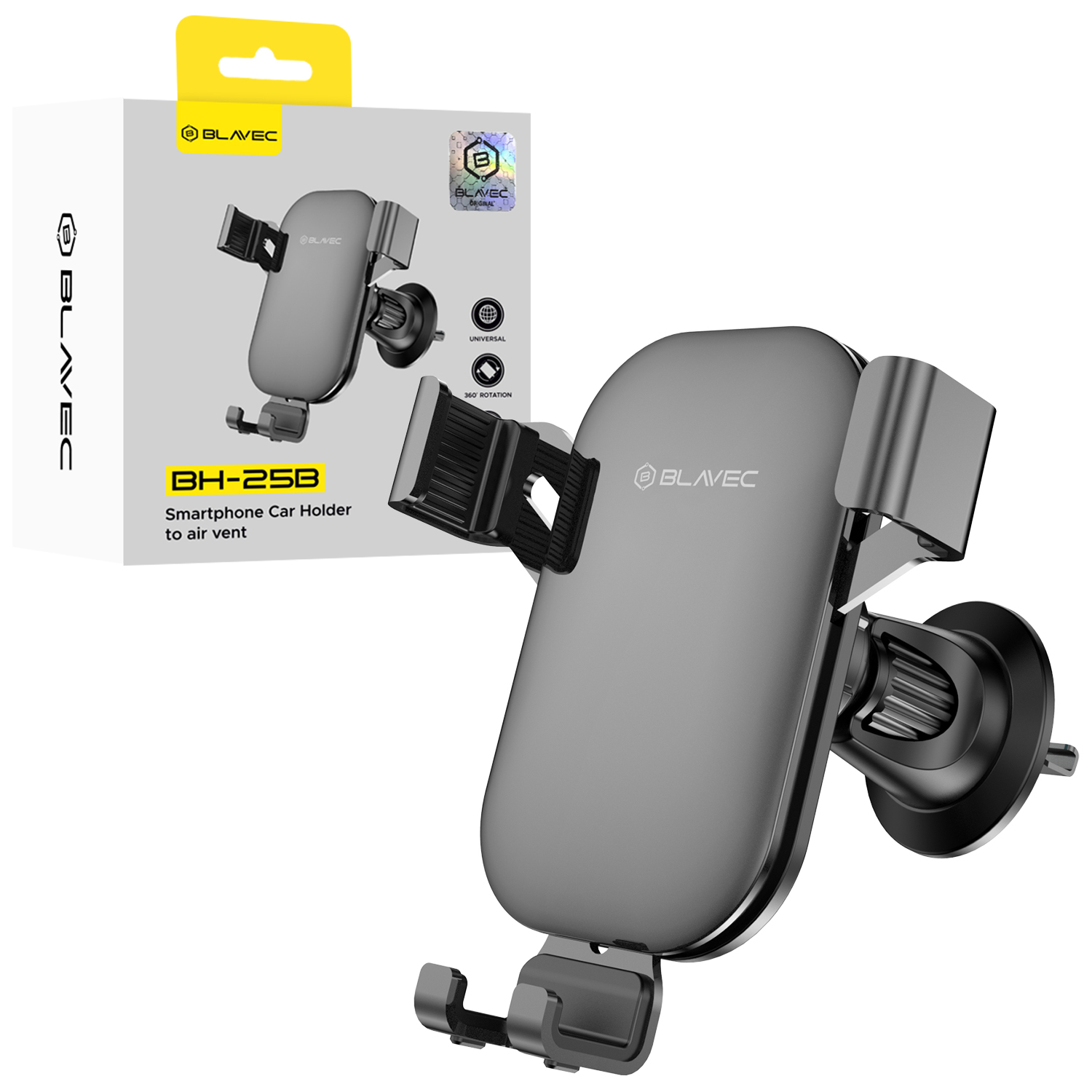 Blavec auto turētājs BH-25B gravitācijas pie ventilācijas restēm (BH25B-AVB) melns