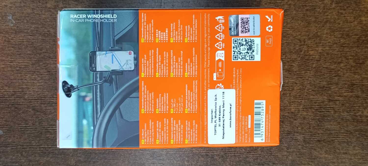 Borofone Car holder BH54 Racer with windshield mount black (damaged packaging)