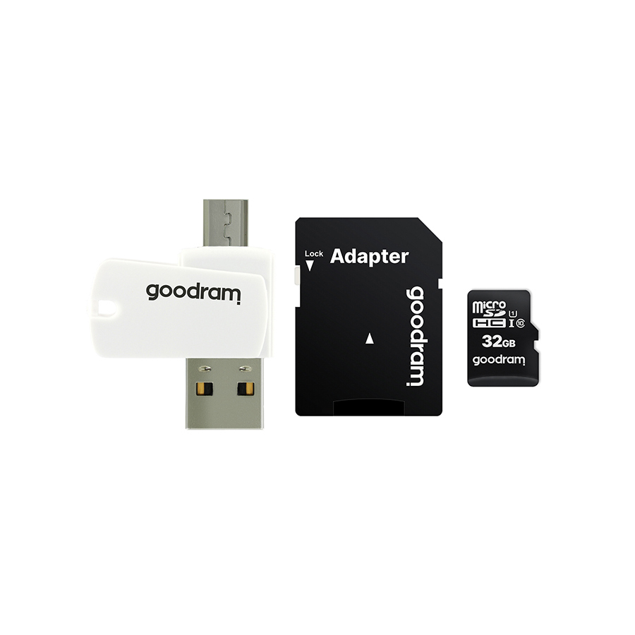 GOODRAM кардридер USB A + Micro USB ALL IN ONE M1A4 + карта памяти micro SD 32GB с адаптером SD