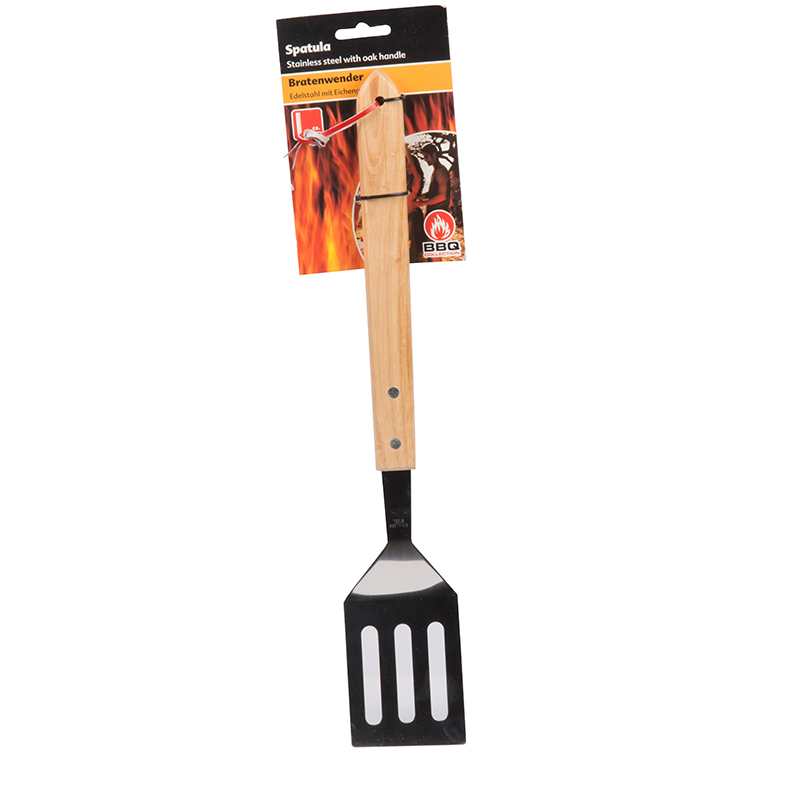 BBQ nerūsējošā tērauda grila lāpstiņa ar ozolkoka rokturi, 41 cm