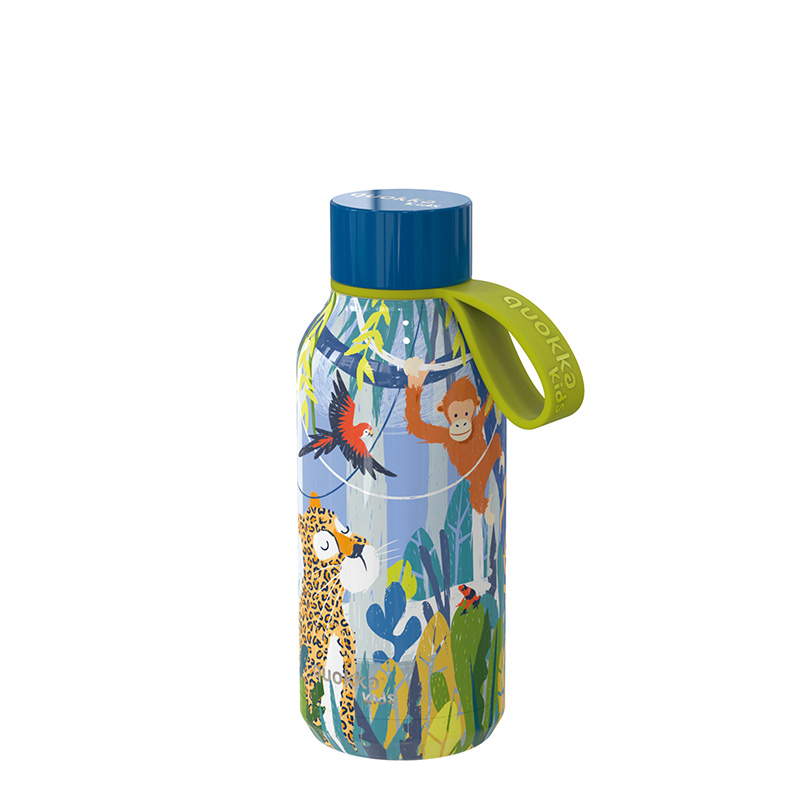 Quokka Solid Kids with Strap nerūsējošā tērauda termopudele, 330 ml, Jungle
