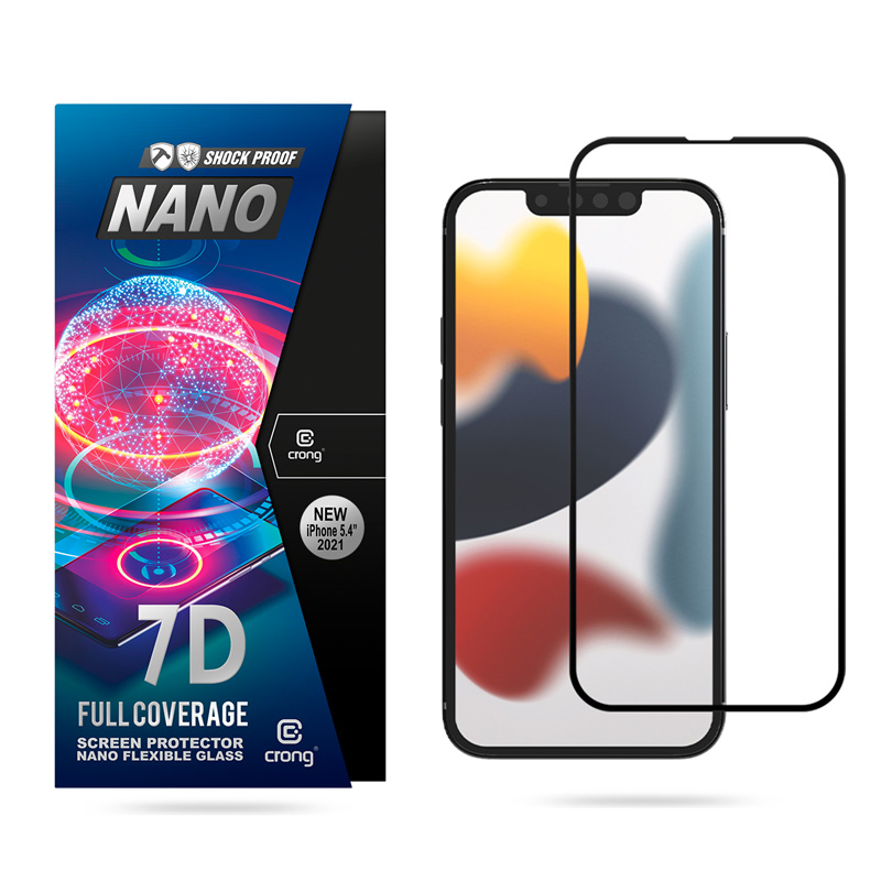 Crong 7D Nano Flexible Glass 9H visu ekrānu pārklājošs hibrīdstikls iPhone 13 Mini