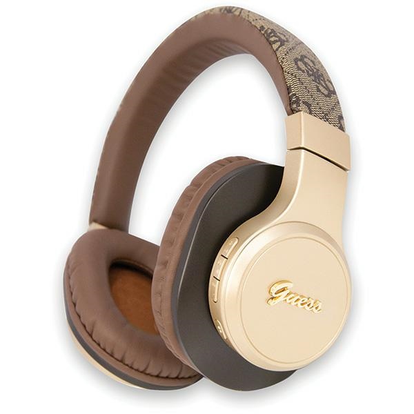 Guess GUBH604GEMW 4G Script Bluetooth bezvadu uz ausīm liekamas austiņas – brūnas