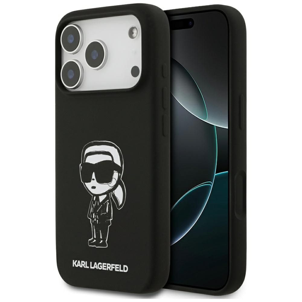 KARL LAGERFELD viedtālruņa apvalks IPHONE 17 Pro saderīgs ar Magnētisko KLHMP17LSKIGROK (Silicone W/ KL Sketch & Logo) melns