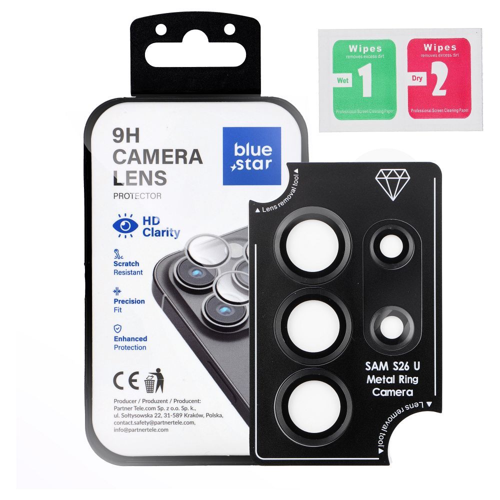 Защита объективов камеры Blue Star Easy Install из закалённого стекла для Samsung Galaxy S26 Ultra — чёрная