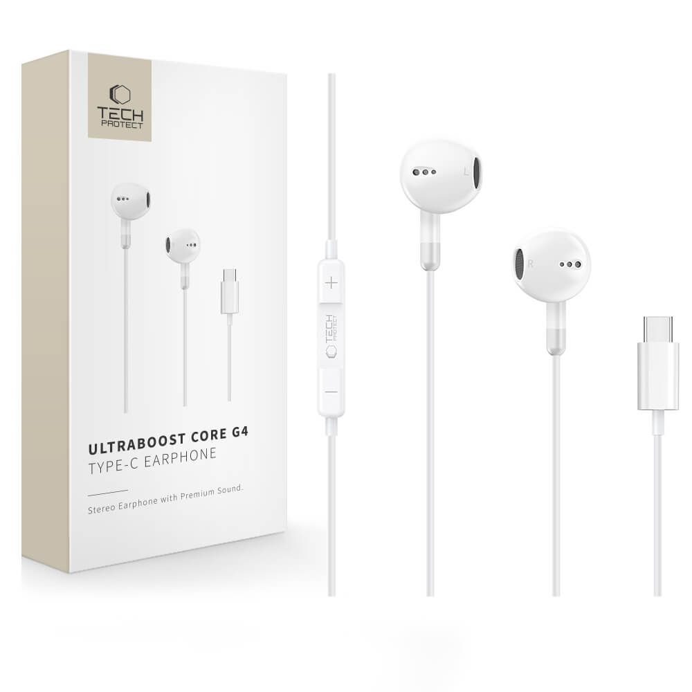 Tech-Protect Ultraboost Core G4 vadu austiņas ar USB-C savienotāju – baltas