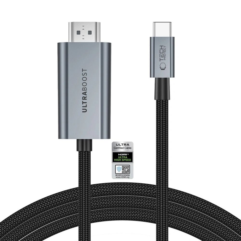 Tech-Protect UltraBoost USB-C–HDMI 2.1 kabelis, 200 cm, 8K 60 Hz – pelēks