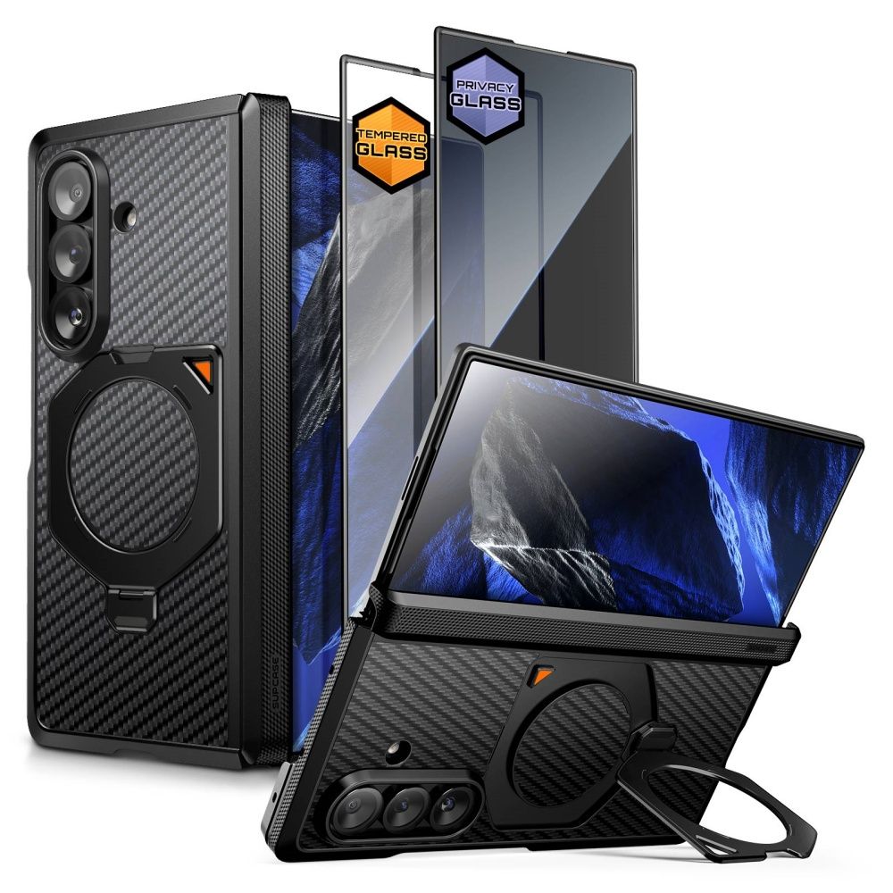 Supcase UB Aero MagSafe 2 daļu maciņa un privātuma aizsargstikla komplekts Samsung Galaxy Z Fold 8 Ultra – melns