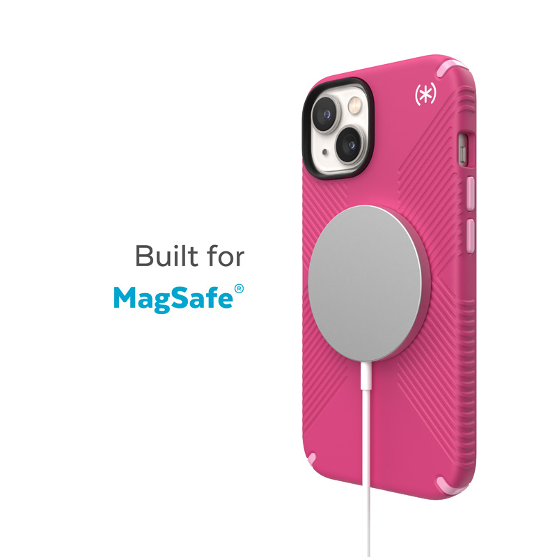 Speck Presidio2 Grip MagSafe vāciņš ierīcei iPhone 14 Plus, ar neslīdošu satvērienu, “Digital Pink / Blossom Pink / White” krāsu kombinācija