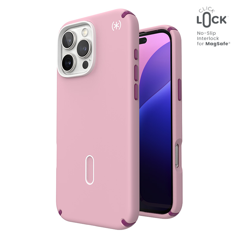 Speck Presidio2 Pro vāciņš ar MagSafe un ClickLock iPhone 16 Pro Max tālrunim, Wednesday Pink/Boysenberry Purple