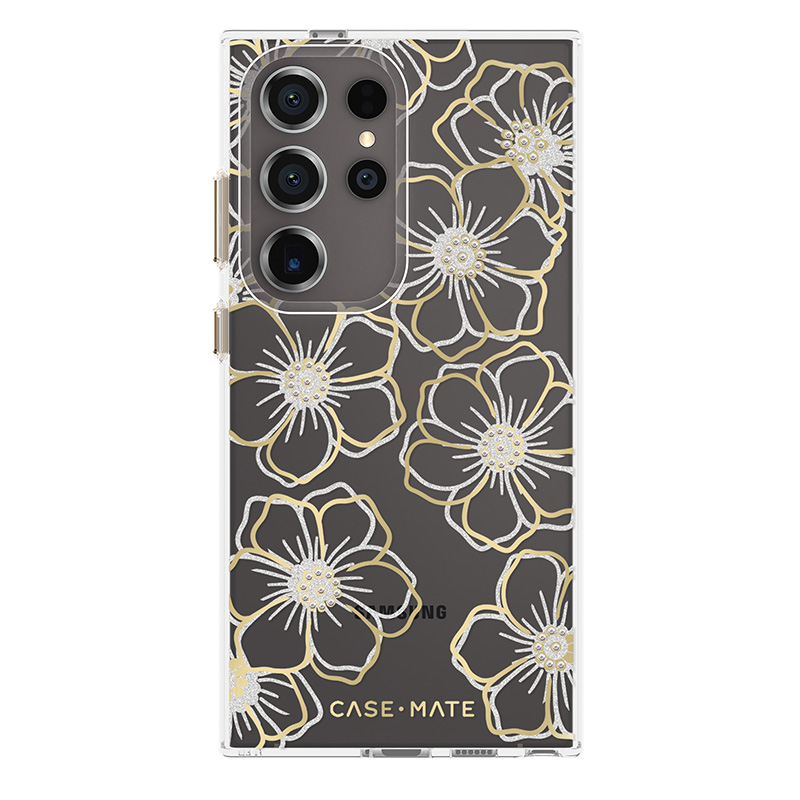 Case-Mate Floral Gems vāciņš ierīcei Samsung Galaxy S24 Ultra, zelta krāsā