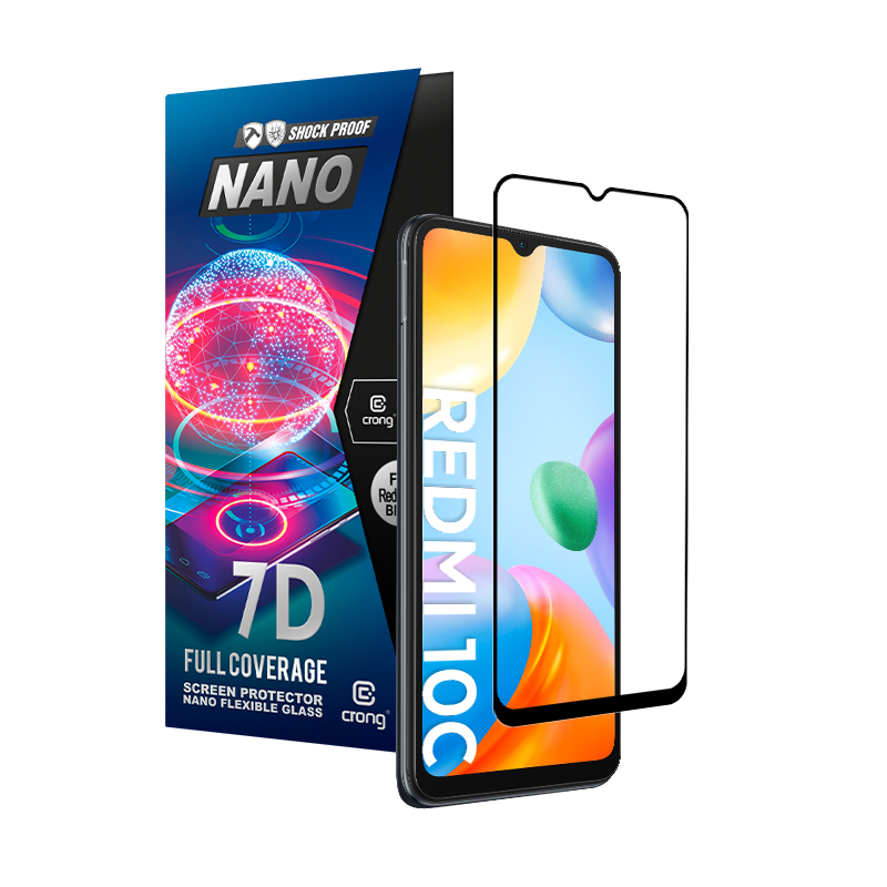 Crong 7D Nano Flexible Glass 9H visu ekrānu pārklājošs hibrīdstikls Xiaomi Redmi 10C