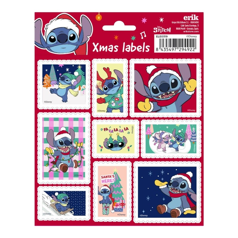 Disney Stitch 18 pašlīmējošu Ziemassvētku uzlīmju komplekts