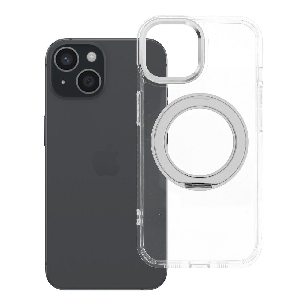 Case for iPhone 15 Frame Circle Stand compatible with MagSafe transparent
