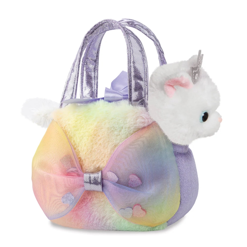 Fancy Pals videi draudzīga princeses kaķenes plīša rotaļlieta ar lielu banti un sudraba kroni krāsainā somiņā, 20 cm