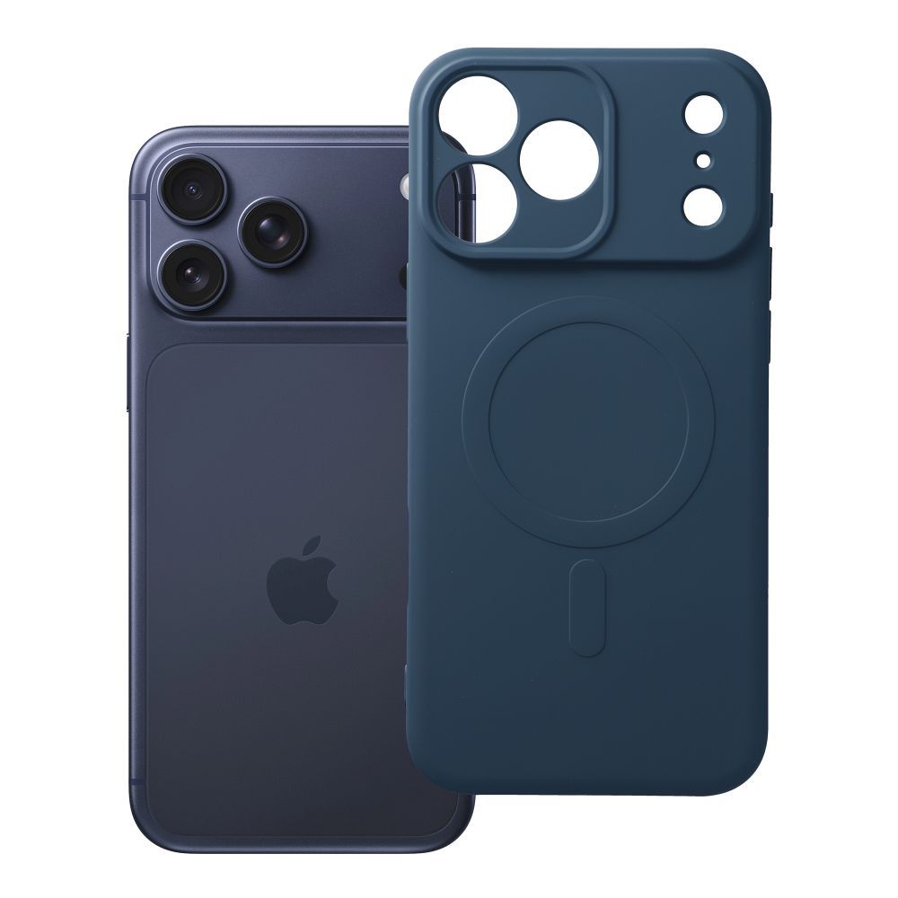 Silikona Mag Cover maciņš modelim iPhone 17 Pro Max / 18 Pro Max, saderīgs ar MagSafe ar kameras aizsardzību – tumši zils