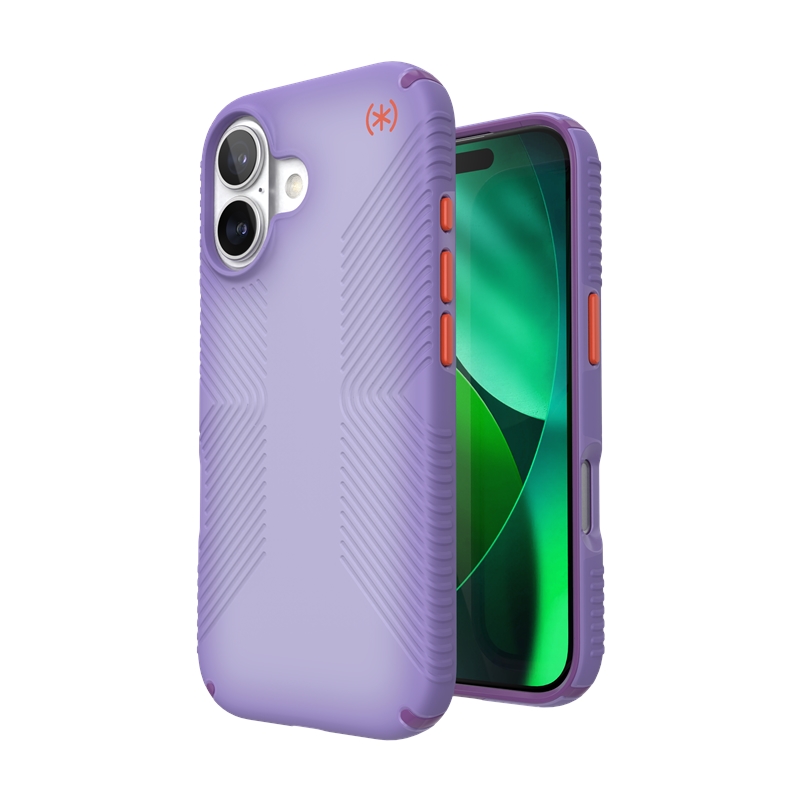 Speck Presidio Lux Grip MagSafe vāciņš ierīcei iPhone 17, “Purple Fade / Magic Purple / New Poppy” krāsā