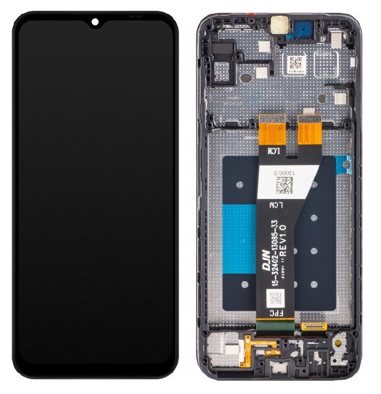 LCD ekrāns Samsung A146 A14 5G 2023 ar skārienekrānu un rāmi, melns, oriģināls (lietots, C klase)