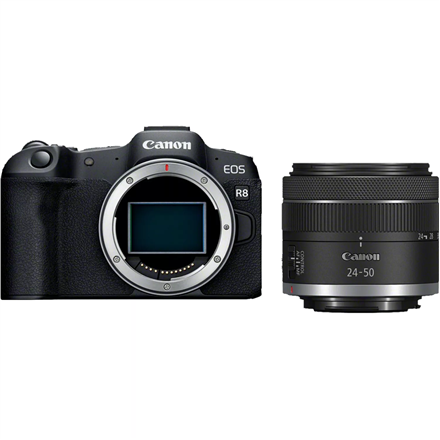 Canon EOS R8 Body + RF 24-50mm F4.5-6.3 IS STM (AIP) Megapixel 24.2 MP Image stabilizer ISO sensitivity (max) 102400 Display diagonal 3 " Wi-Fi Video recording Automatic, manual CMOS