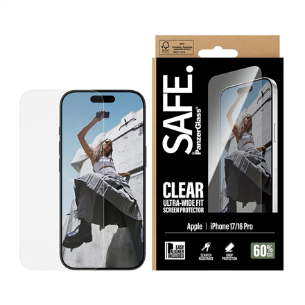 PanzerGlass Ultra-Wide Fit – Ultra-Wide Fit caurspīdīgs ekrāna aizsargstikls modelim Apple iPhone 16 Pro / iPhone 17, ar EasyAligner uzstādīšanas rāmi