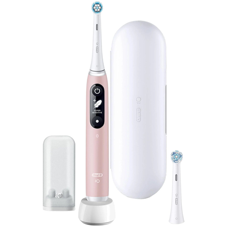Oral-B zobu birste + ceļojumu futrālis iO6, uzlādējama, pieaugušajiem, komplektā iekļauto uzgaļu skaits: 1, zobu tīrīšanas režīmu skaits: 5, rozā