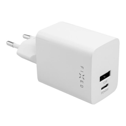 FIXED Mini FIXC45M-CU-WH – USB-C/USB-A ceļojumu lādētājs, 45 W, balts