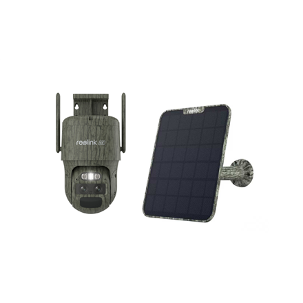 Reolink TrackMix Series G770 Camouflage B4GTMXPT4K09SPC – 4G LTE 4 MP divu objektīvu akumulatora PTZ kamera ar Solar Panel 2, 2.8 mm F1.6 objektīvu, IP65, H.264/H.265, microSD līdz 256 GB