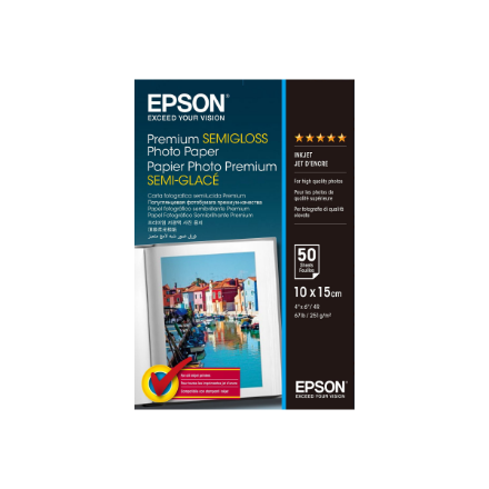 Epson C13S041765 – Premium pusglancēts fotopapīrs, 10 × 15 cm, 251 g/m², 50 loksnes
