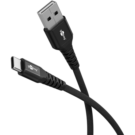 Goobay 74526 īpaši mīksts tekstila USB-C–USB-A kabelis ar metāla spraudņiem