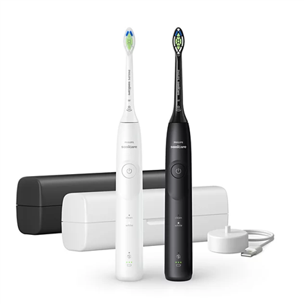 Philips HX7119/02 Sonicare Series 5500 elektriskā zobu birste, dubultā komplekta, uzlādējama, pieaugušajiem, komplektā iekļauto uzgaļu skaits 2, zobu tīrīšanas režīmu skaits 2, balts/melns